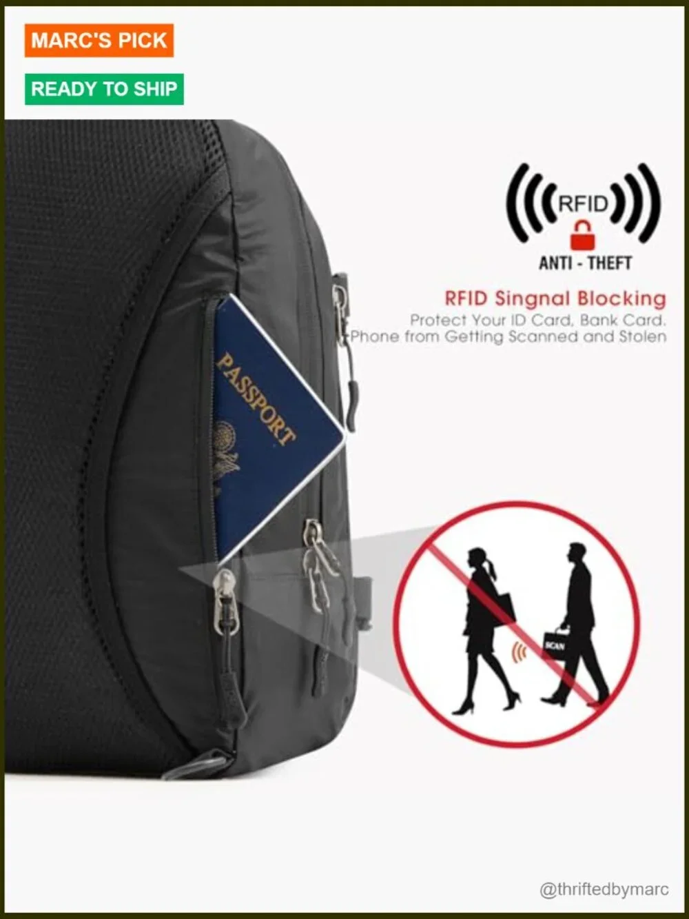 Recycled Sling Bag Anti-Theft Crossbody Backpack RFID Blocking Travel